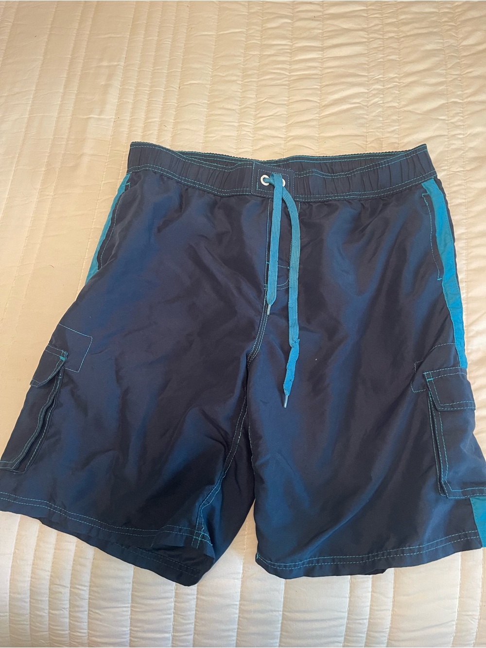 NORTY Men's Dark Blue Board lined Swim Shorts with Teal Trim